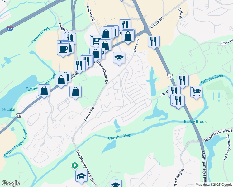 map of restaurants, bars, coffee shops, grocery stores, and more near 1770 Chace Lake Parkway in Birmingham