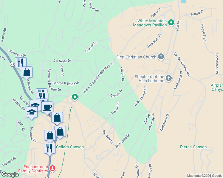 map of restaurants, bars, coffee shops, grocery stores, and more near 201 Granite Drive in Ruidoso