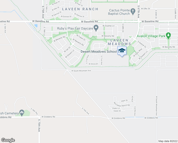 map of restaurants, bars, coffee shops, grocery stores, and more near 7117 West Alicia Drive in Phoenix