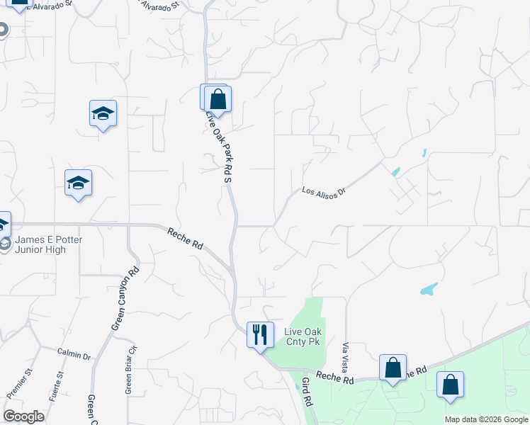 map of restaurants, bars, coffee shops, grocery stores, and more near 2440 Los Alisos Drive in Fallbrook
