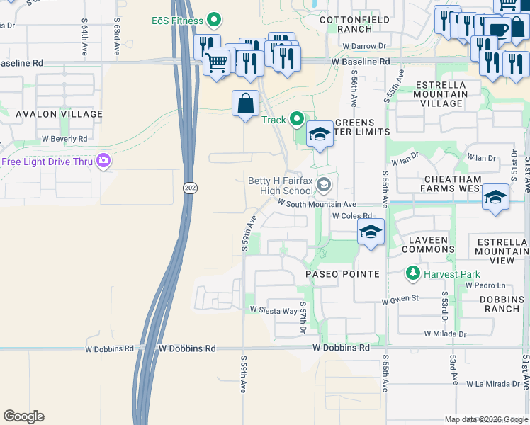 map of restaurants, bars, coffee shops, grocery stores, and more near in Phoenix