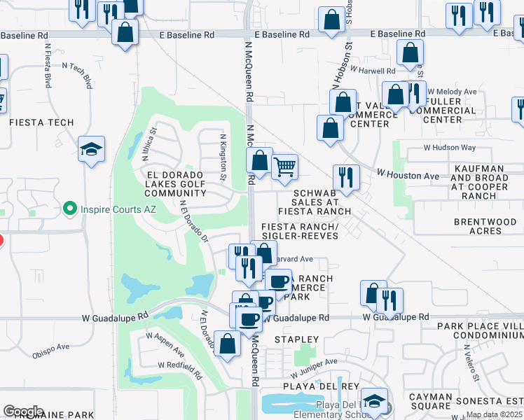 map of restaurants, bars, coffee shops, grocery stores, and more near 1516 W San Pedro St in Gilbert