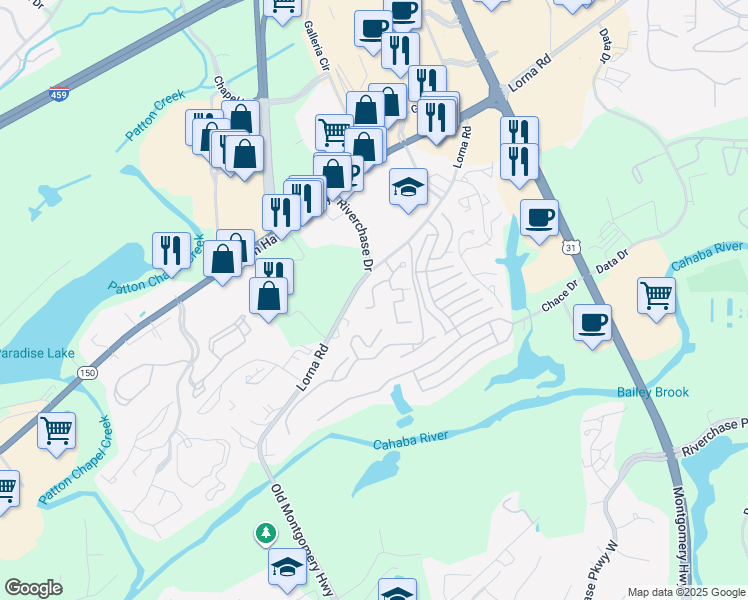 map of restaurants, bars, coffee shops, grocery stores, and more near in Hoover