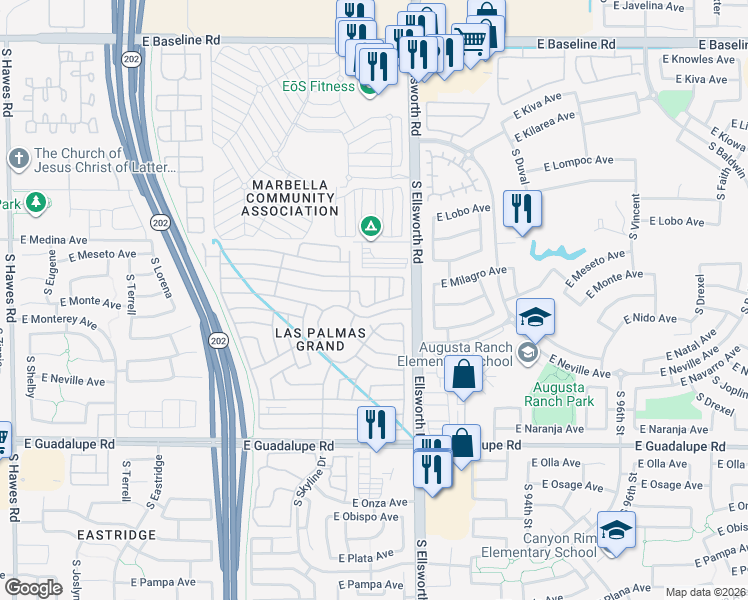 map of restaurants, bars, coffee shops, grocery stores, and more near 3rd St in Mesa