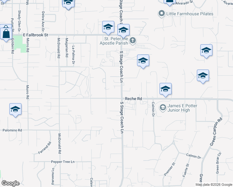 map of restaurants, bars, coffee shops, grocery stores, and more near 731 South Stage Coach Lane in Fallbrook