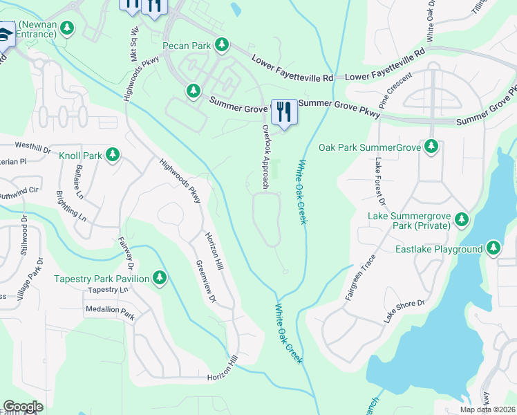 map of restaurants, bars, coffee shops, grocery stores, and more near 42 Middleton Trace in Newnan