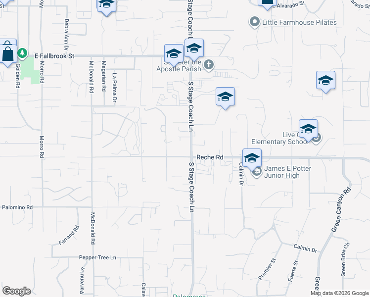 map of restaurants, bars, coffee shops, grocery stores, and more near 731 South Stage Coach Lane in Fallbrook