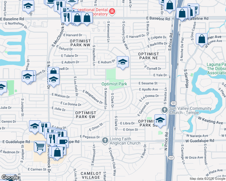 map of restaurants, bars, coffee shops, grocery stores, and more near 2000 East Sesame Street in Tempe
