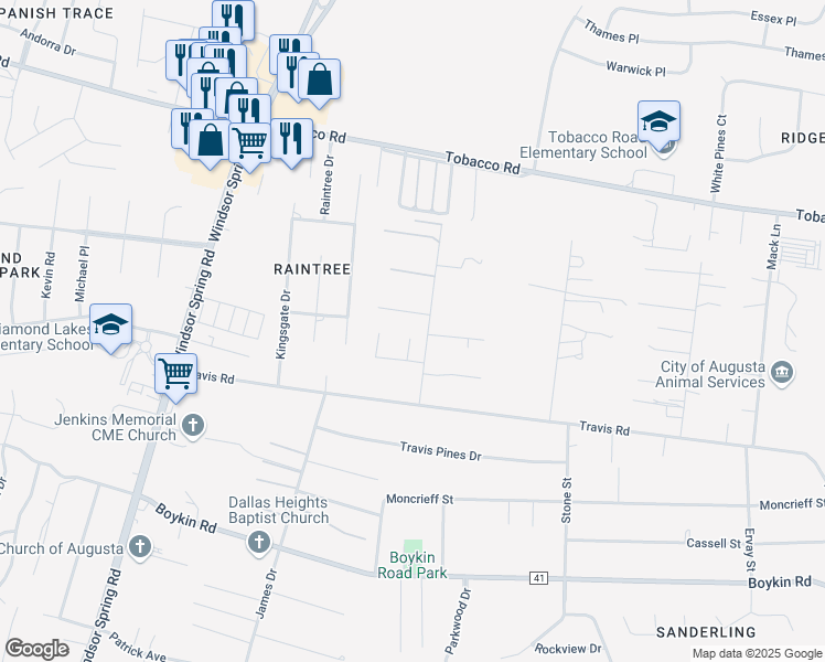 map of restaurants, bars, coffee shops, grocery stores, and more near 2007 Clover Lane in Augusta