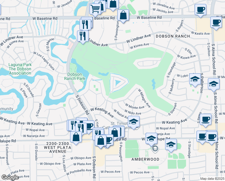 map of restaurants, bars, coffee shops, grocery stores, and more near South El Paradiso in Mesa
