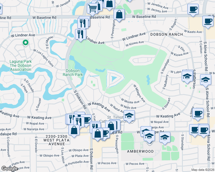 map of restaurants, bars, coffee shops, grocery stores, and more near South El Paradiso in Mesa