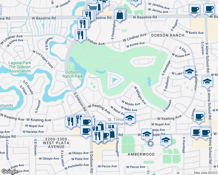 map of restaurants, bars, coffee shops, grocery stores, and more near South El Paradiso in Mesa