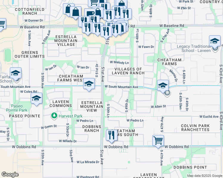 map of restaurants, bars, coffee shops, grocery stores, and more near 4943 West Magdalena Lane in Phoenix