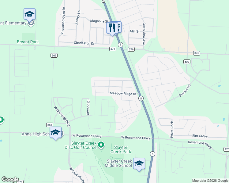map of restaurants, bars, coffee shops, grocery stores, and more near 229 Meadow Lark Lane in Anna