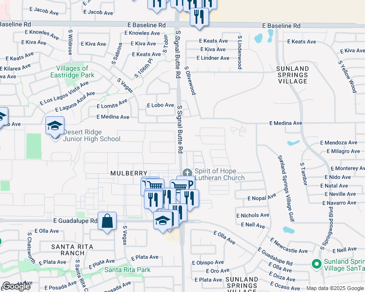 map of restaurants, bars, coffee shops, grocery stores, and more near 2461 South Signal Butte Road in Mesa