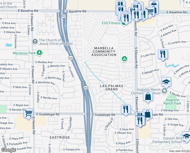 map of restaurants, bars, coffee shops, grocery stores, and more near East Las Palmas Grand in Mesa