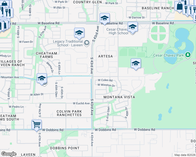 map of restaurants, bars, coffee shops, grocery stores, and more near 4225 West Magdalena Lane in Phoenix