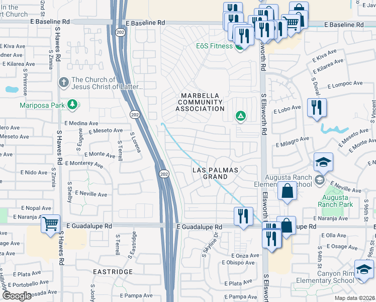 map of restaurants, bars, coffee shops, grocery stores, and more near Inverness in Mesa