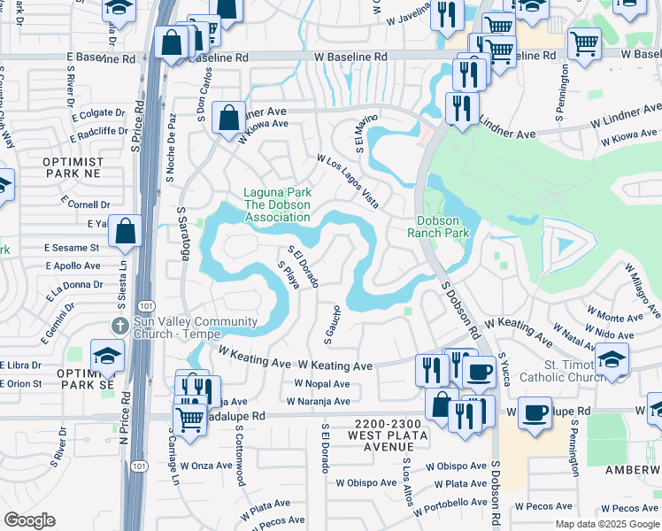 map of restaurants, bars, coffee shops, grocery stores, and more near 2442 South Catarina in Mesa