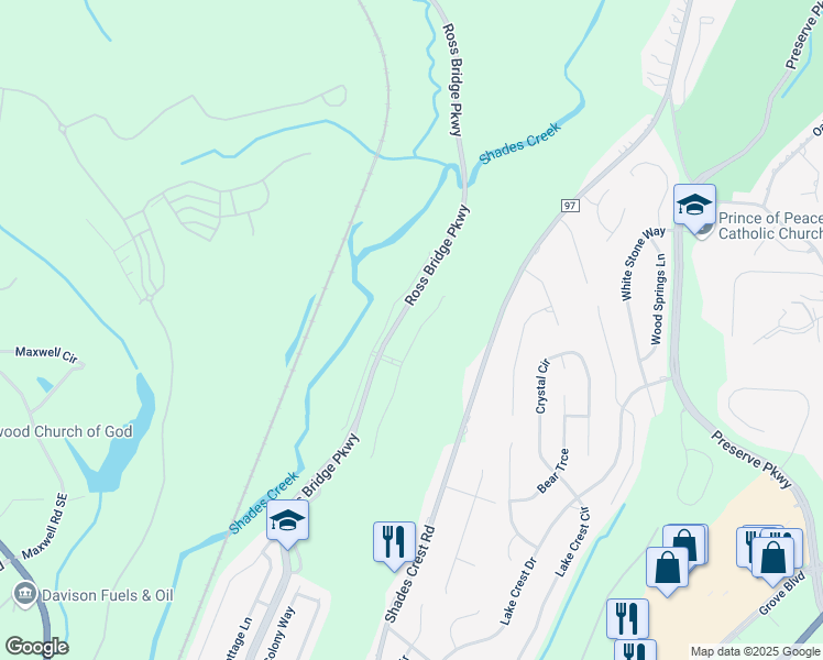 map of restaurants, bars, coffee shops, grocery stores, and more near 4513 McGill Terrace in Hoover