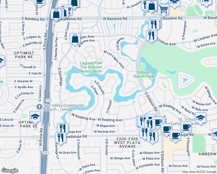 map of restaurants, bars, coffee shops, grocery stores, and more near 2442 South Catarina in Mesa