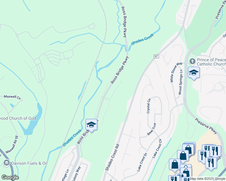 map of restaurants, bars, coffee shops, grocery stores, and more near 4513 McGill Terrace in Hoover