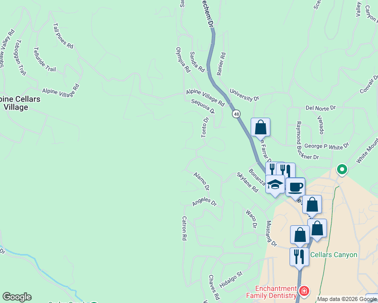 map of restaurants, bars, coffee shops, grocery stores, and more near 100 Jemez Road in Ruidoso