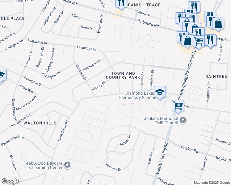 map of restaurants, bars, coffee shops, grocery stores, and more near 2545 Spirit Creek Road in Hephzibah