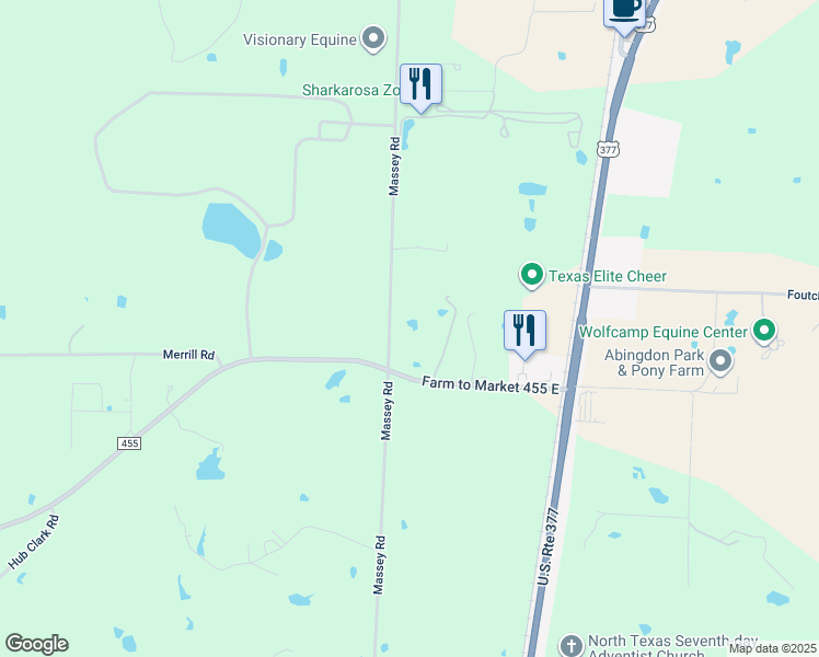 map of restaurants, bars, coffee shops, grocery stores, and more near 11138 Massey Road in Pilot Point