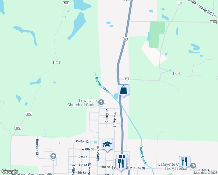 map of restaurants, bars, coffee shops, grocery stores, and more near 119 East 17th Street in Lewisville