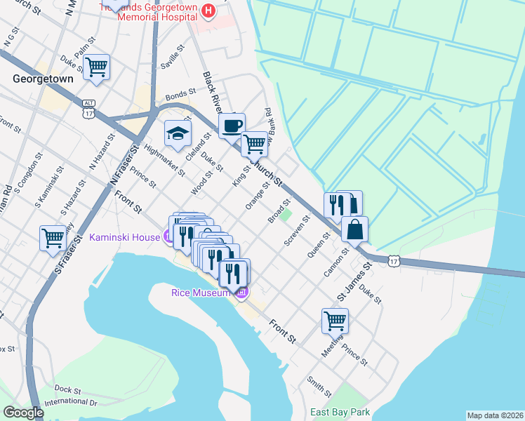 map of restaurants, bars, coffee shops, grocery stores, and more near 817 Duke Street in Georgetown