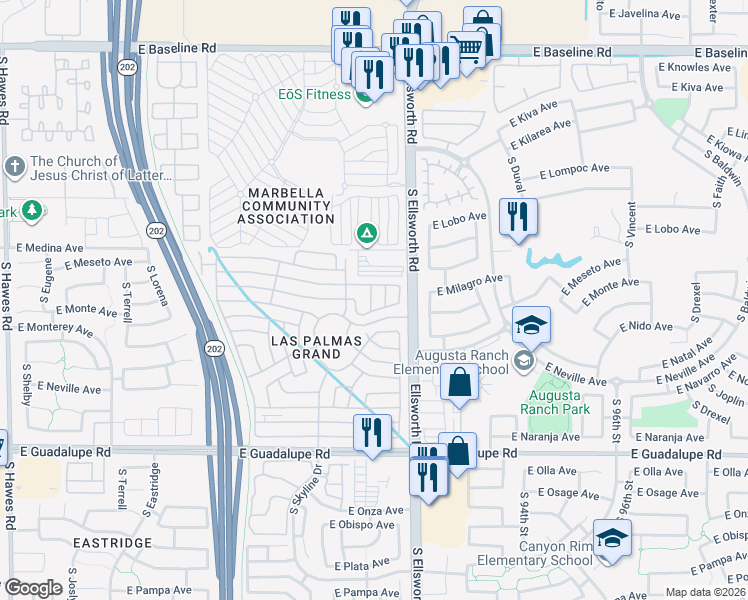 map of restaurants, bars, coffee shops, grocery stores, and more near 3rd St in Mesa