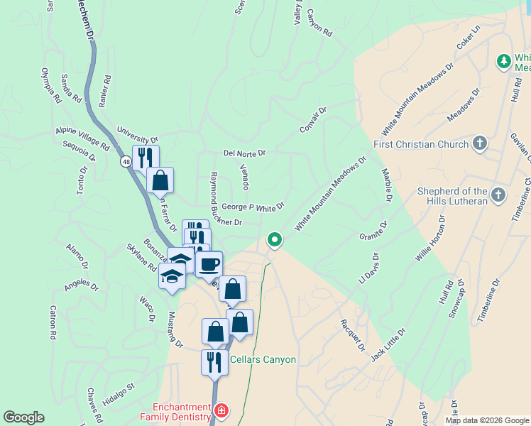 map of restaurants, bars, coffee shops, grocery stores, and more near 405 George P White Drive in Ruidoso