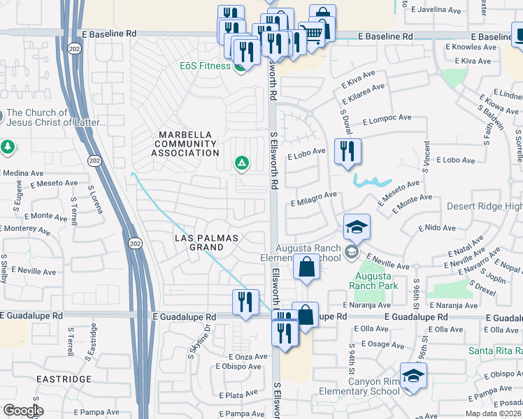 map of restaurants, bars, coffee shops, grocery stores, and more near 3rd St in Mesa