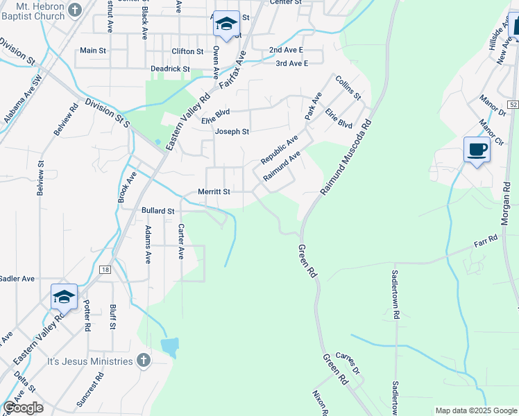 map of restaurants, bars, coffee shops, grocery stores, and more near 1516 Mountain Road in Bessemer