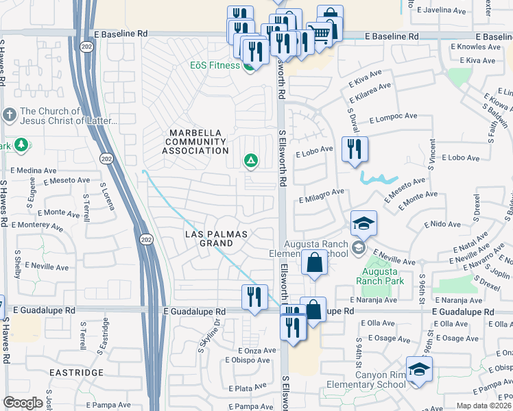 map of restaurants, bars, coffee shops, grocery stores, and more near 3rd St in Mesa