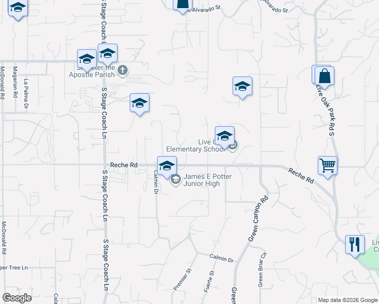 map of restaurants, bars, coffee shops, grocery stores, and more near 776 Oak Glade Drive in Fallbrook