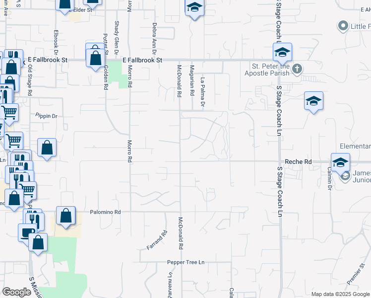 map of restaurants, bars, coffee shops, grocery stores, and more near 1073 Ridge Heights Drive in Fallbrook