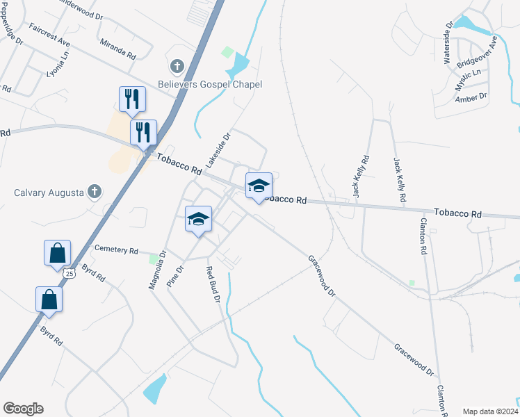 map of restaurants, bars, coffee shops, grocery stores, and more near 2032 Tobacco Road in Augusta