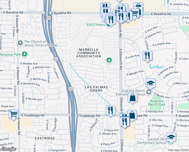 map of restaurants, bars, coffee shops, grocery stores, and more near 3rd Street in Mesa