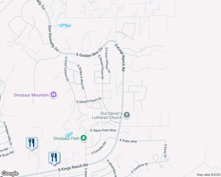 map of restaurants, bars, coffee shops, grocery stores, and more near 10291 East Rimrock Loop in Gold Canyon