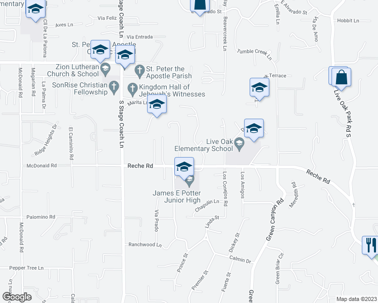 map of restaurants, bars, coffee shops, grocery stores, and more near 731 Oak Glade Drive in Fallbrook