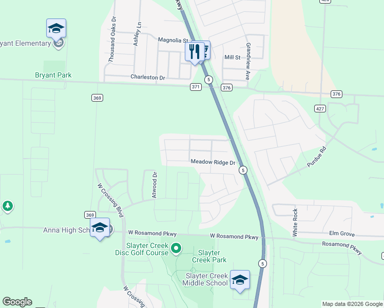 map of restaurants, bars, coffee shops, grocery stores, and more near 229 Meadow Lark Lane in Anna