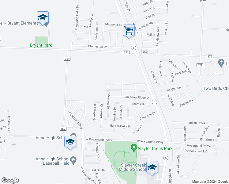 map of restaurants, bars, coffee shops, grocery stores, and more near 317 Meadow Lark Lane in Anna