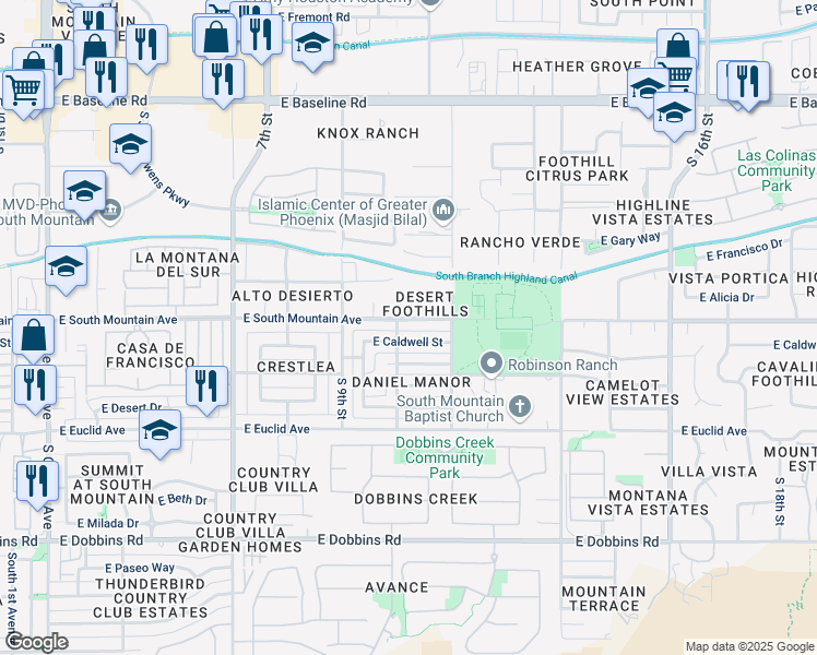 map of restaurants, bars, coffee shops, grocery stores, and more near in Phoenix