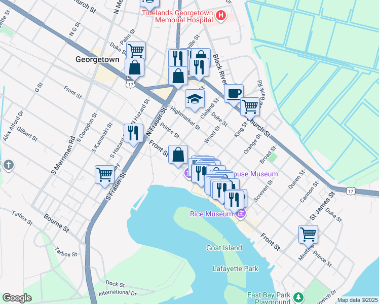 map of restaurants, bars, coffee shops, grocery stores, and more near 1117 Prince Street in Georgetown