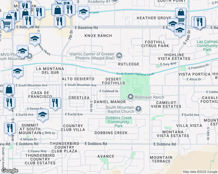 map of restaurants, bars, coffee shops, grocery stores, and more near in Phoenix