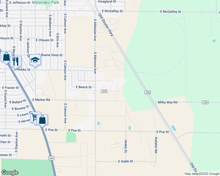 map of restaurants, bars, coffee shops, grocery stores, and more near 1301-1599 East Beech Street in Roswell