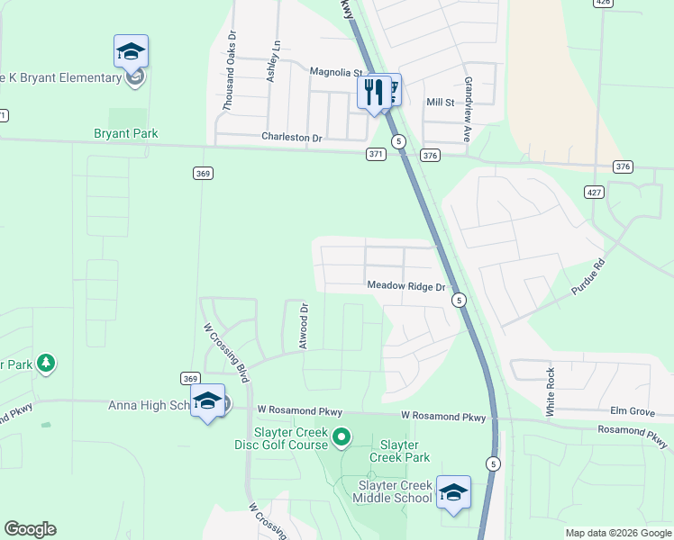 map of restaurants, bars, coffee shops, grocery stores, and more near 321 Meadow Lark Lane in Anna