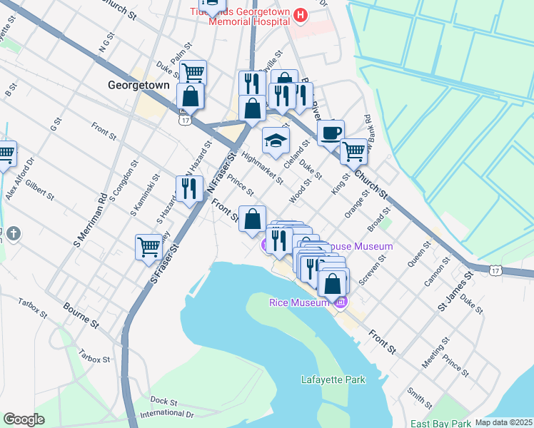 map of restaurants, bars, coffee shops, grocery stores, and more near 1109 Prince Street in Georgetown
